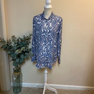 Banana Republic Blouse Paisley Print Large Blue